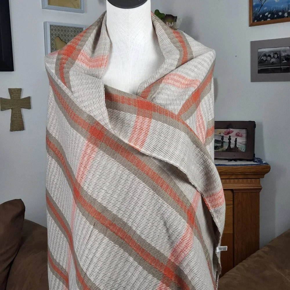 Lifestyle Orange & Beige Soft Plaid Rectangular Fringed Scarf
